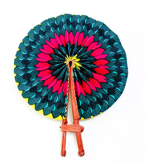 African Print Leather Folding Fans