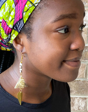 Kenyan Bone and Brass Triangular Earrings