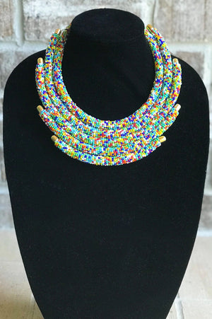 5-Row Multi Color Beaded Maasai Necklace