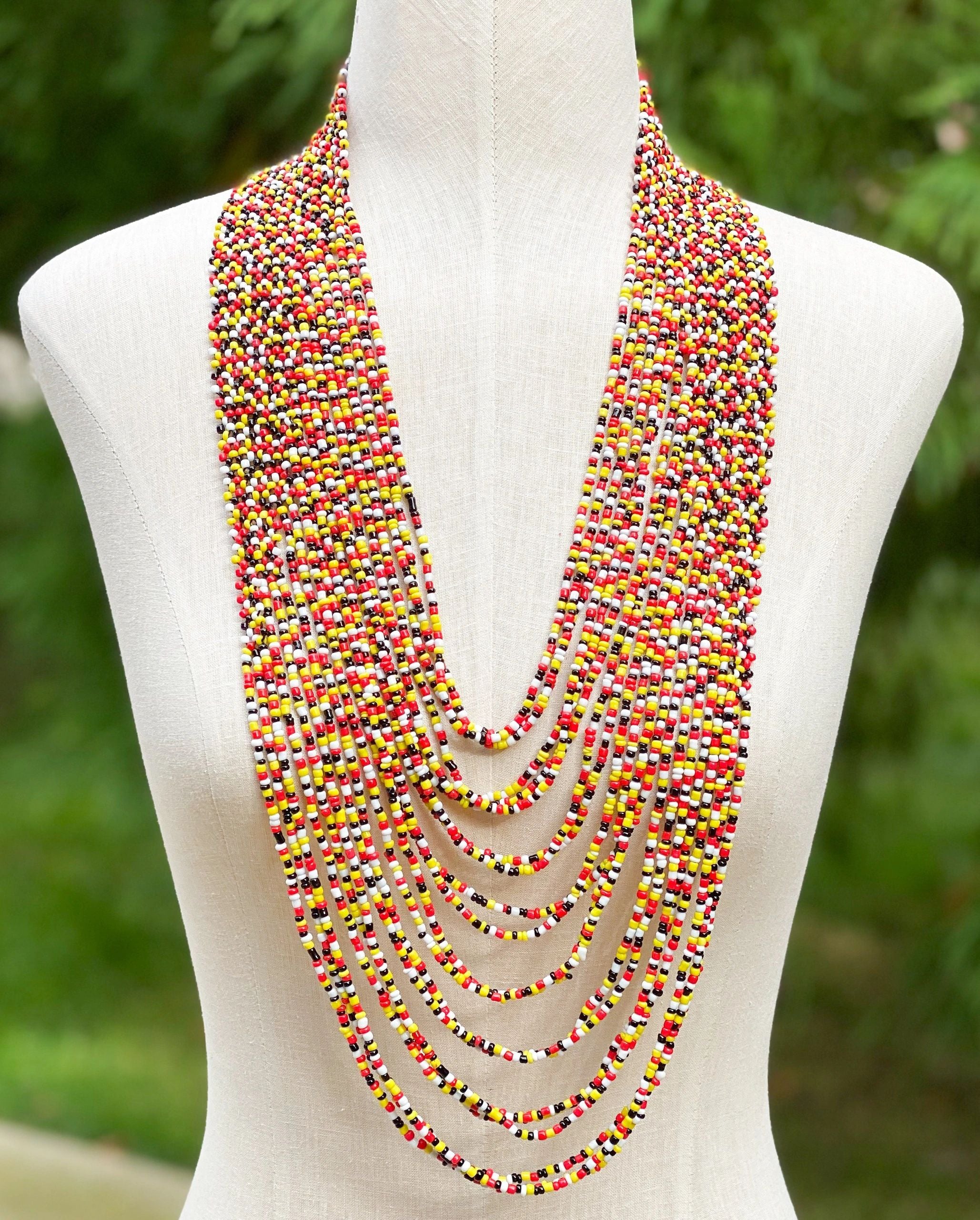 Long African Bead Necklace African Layering Statement 