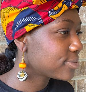 Kenyan Bone and Brass Mustard Ball Earrings