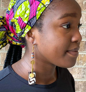 Kenyan Bone and Brass Rectangular Earrings