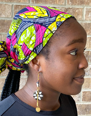 Kenyan Bone and Brass Flower Pattern Earrings