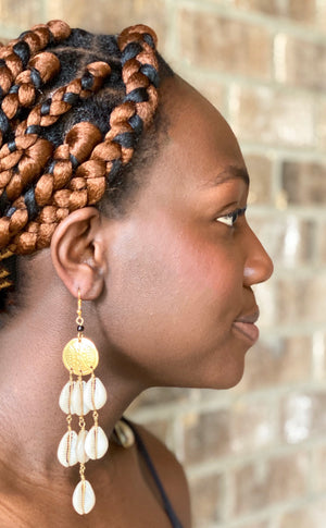 Kenyan Round Brass Cowrie Earrings
