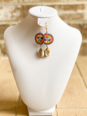 Multi Colored Bead & Cowrie Earrings